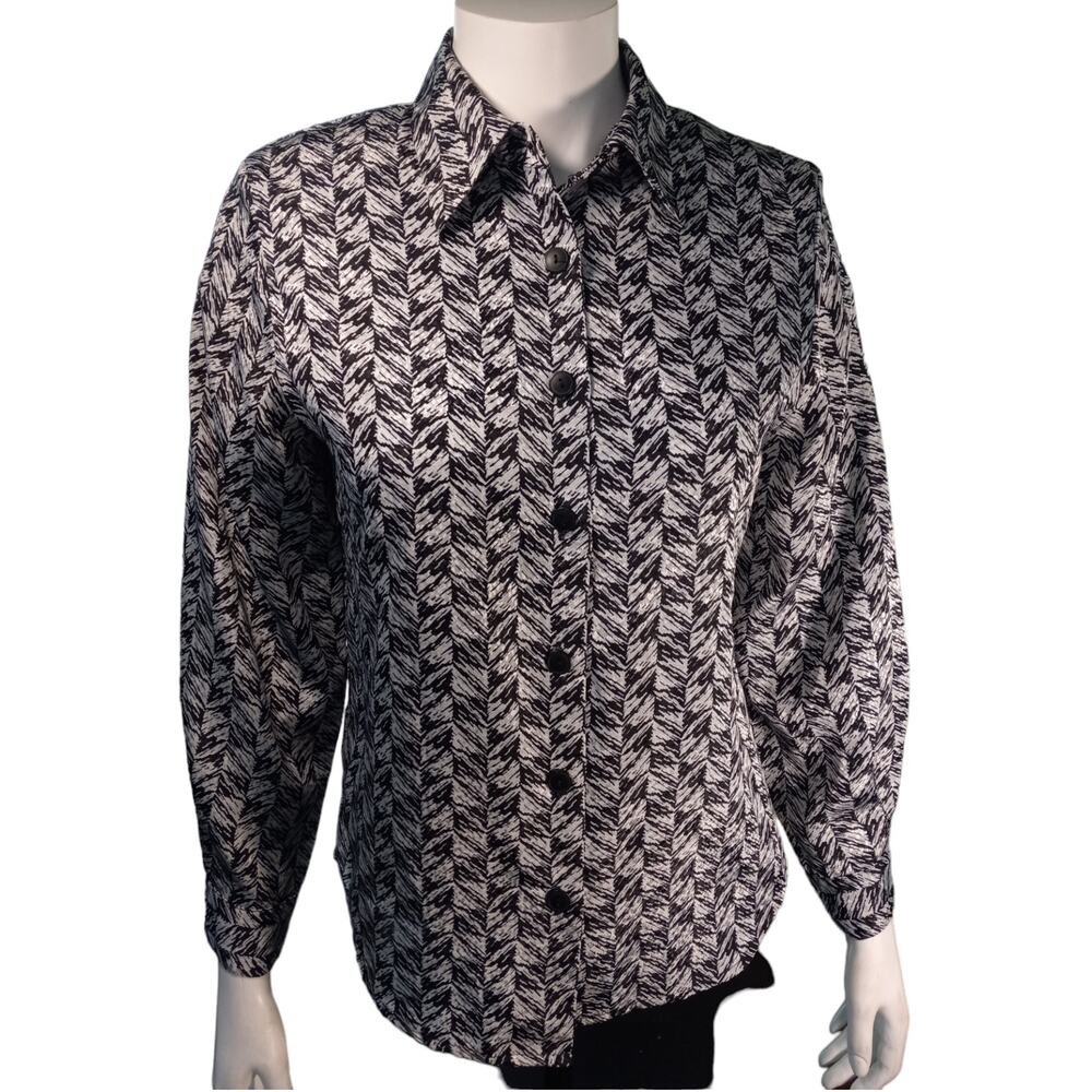 Vintage 80s Norton McNaughton Iridescent Chevron Blouse Medium Petite Gothic